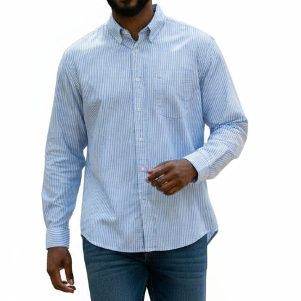 CLUB ROOM Men's Blue Pinstripe Long Sleeve Dress Shirt - Size 18/36-37